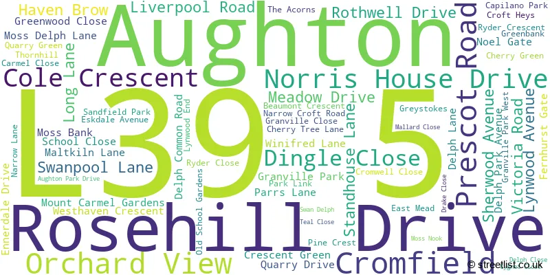 A word cloud for the L39 5 postcode